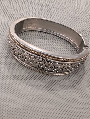 Two-Tone Silver and Gold Filigree Women's Bangle Bracelet